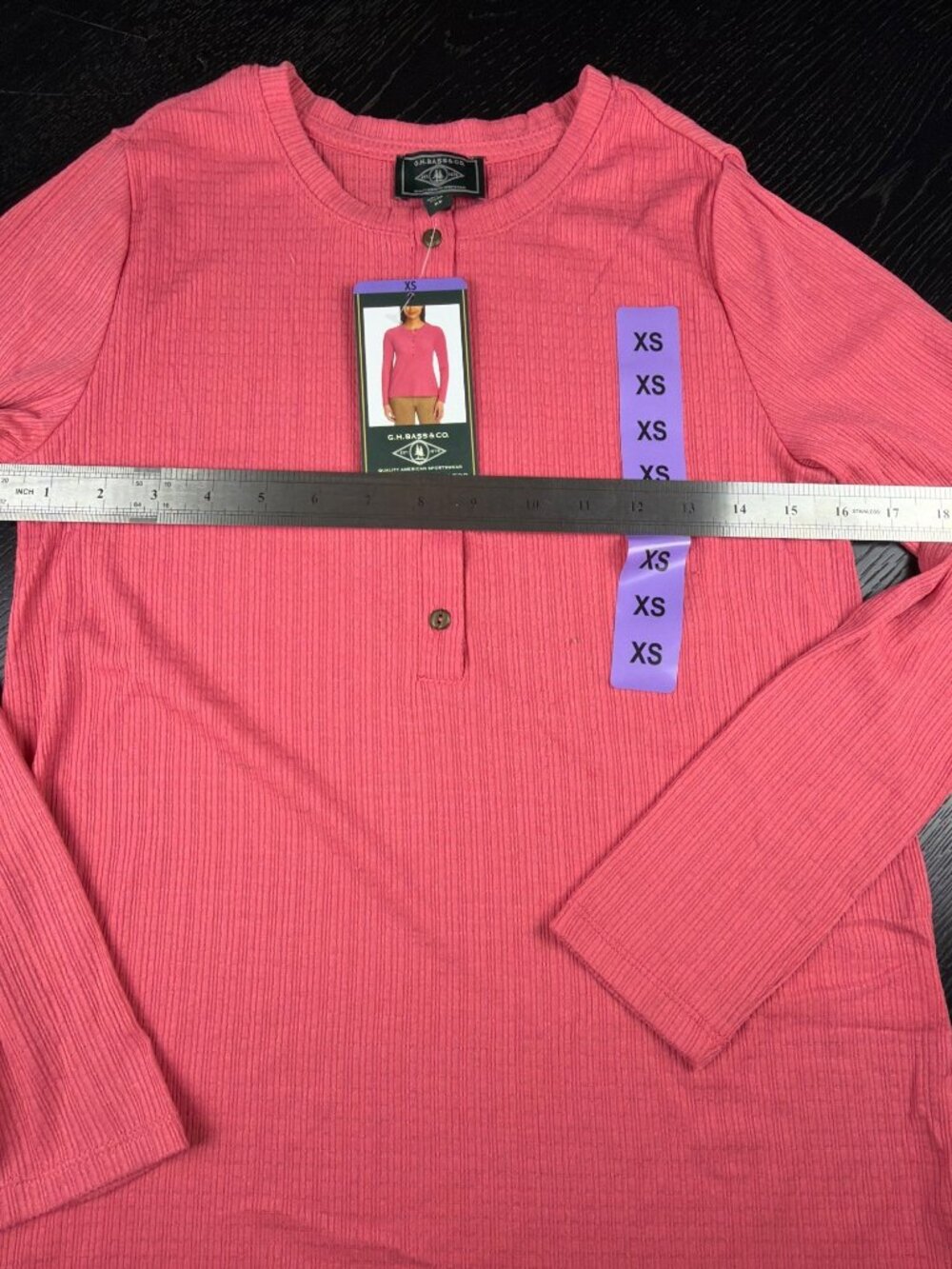 G.H. Bass & Co. Womens Textured Henley Long Sleeve Top XS Pink - Picture 8 of 8